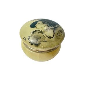 Vintage Alabaster Hinged Trinket Jewelry Box Italy Italian Fancy Lady
